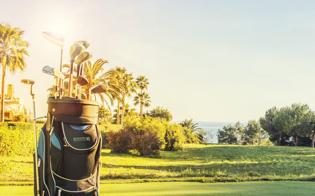 Golf clubs at a golf resort.